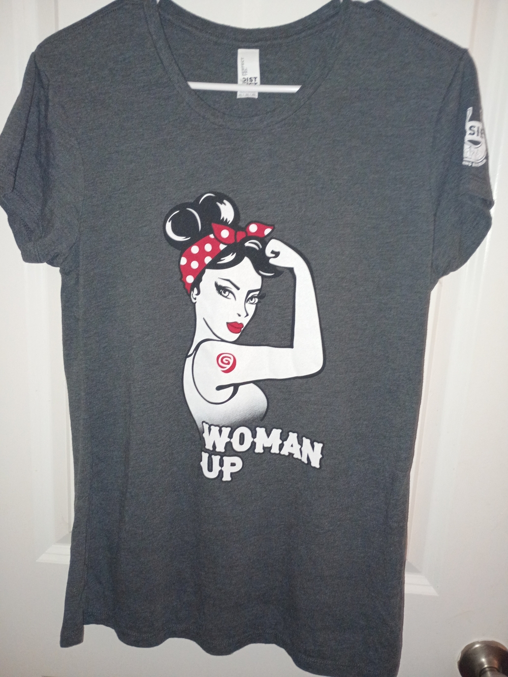 District Woman Up Short Sleeve Tee - Charcoal with Red Accents